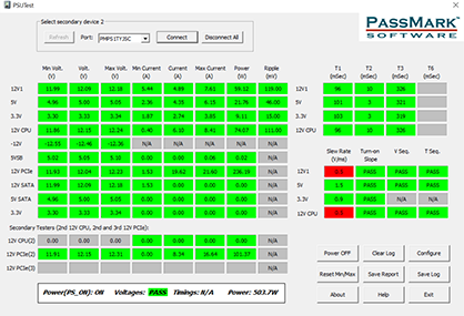 Screenshot of PassMark PSU Tester Monitoring Software for Windows