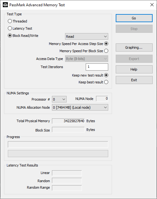 RAM benchmark parameter selection